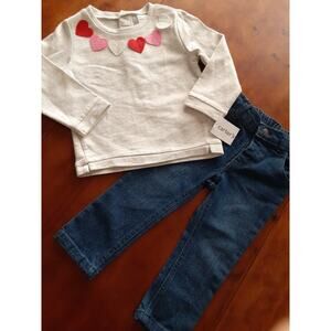 Carter's Girls Toddler outfit set jeans+ pullover fall winter hearts size 18M